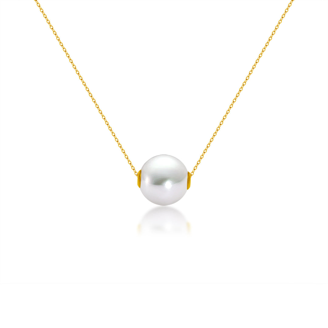 18K Gold Round Pearl Necklace Clavicle Chain