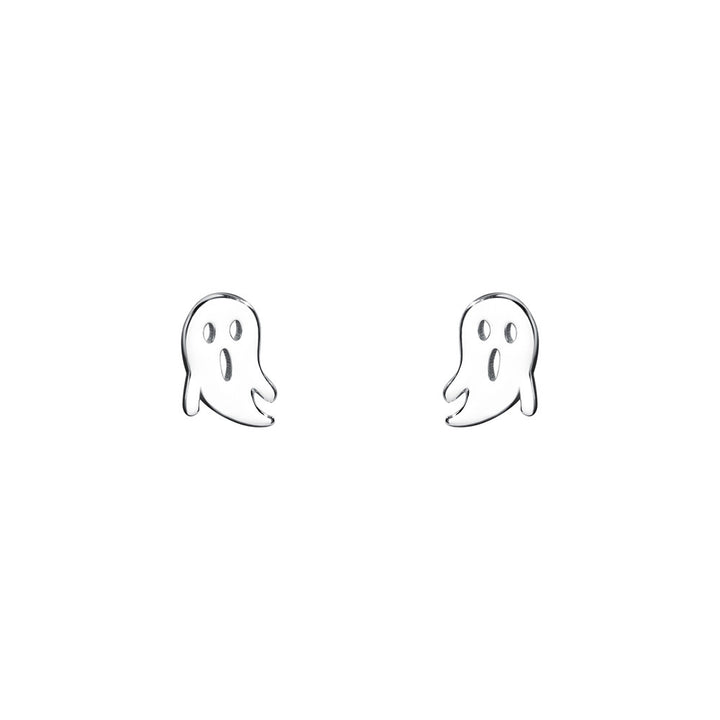 S999 Pure Silver Ghost Stud Earrings Female Niche Cartoon
