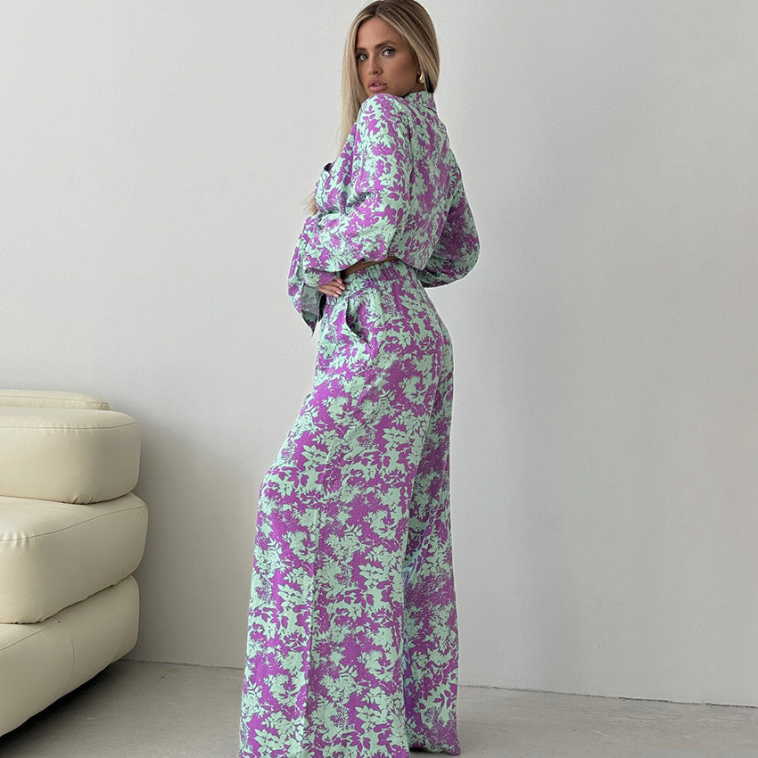 Printed Long-sleeved Underwear And Trousers Three-piece Set