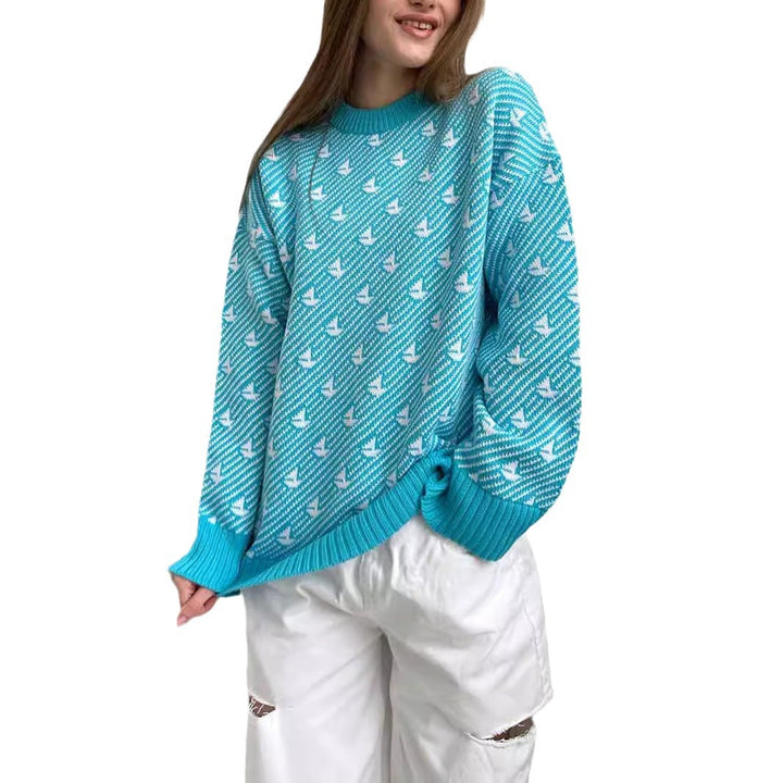 Round Neck Sailboat Sweater Loose Knitted Pullover