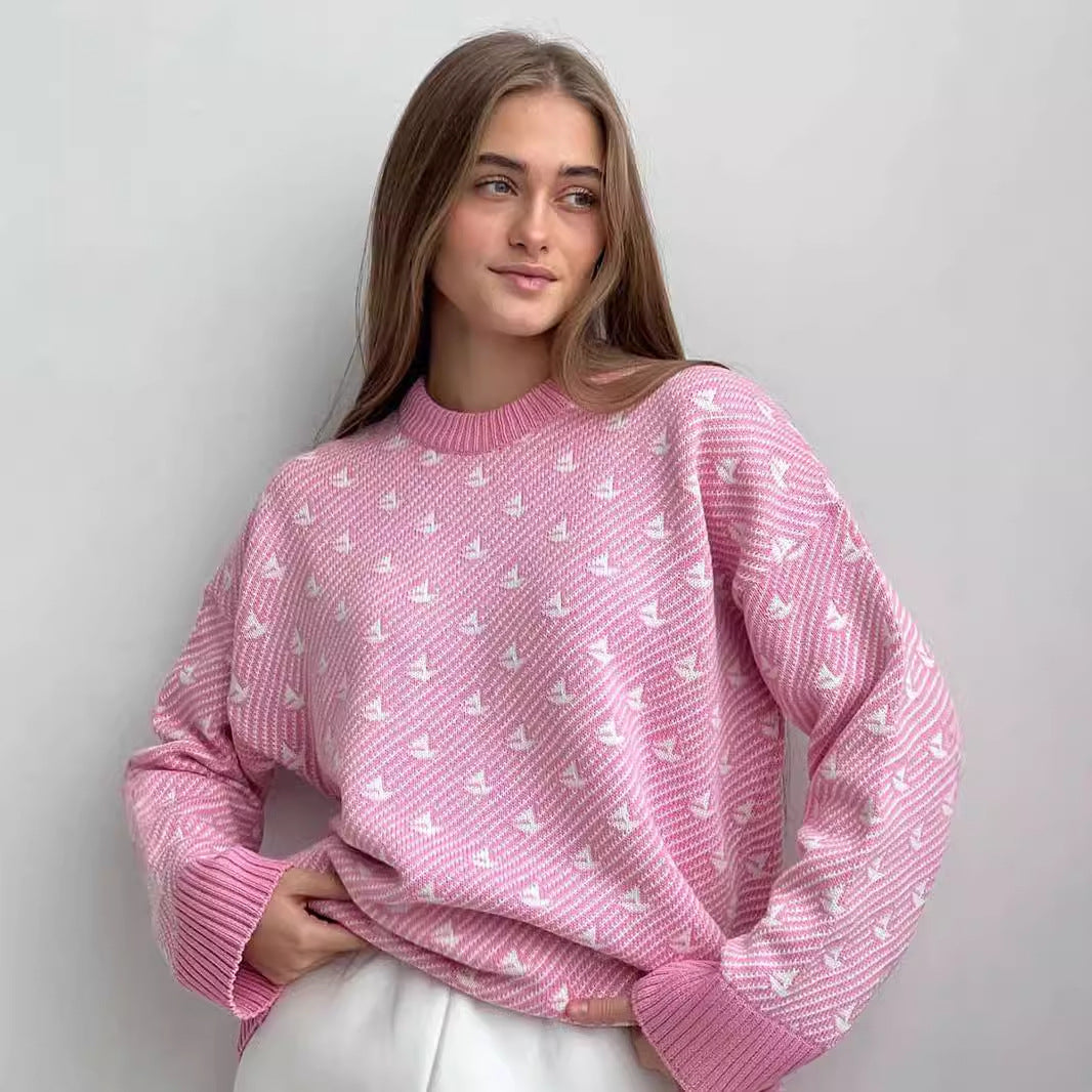 Round Neck Sailboat Sweater Loose Knitted Pullover