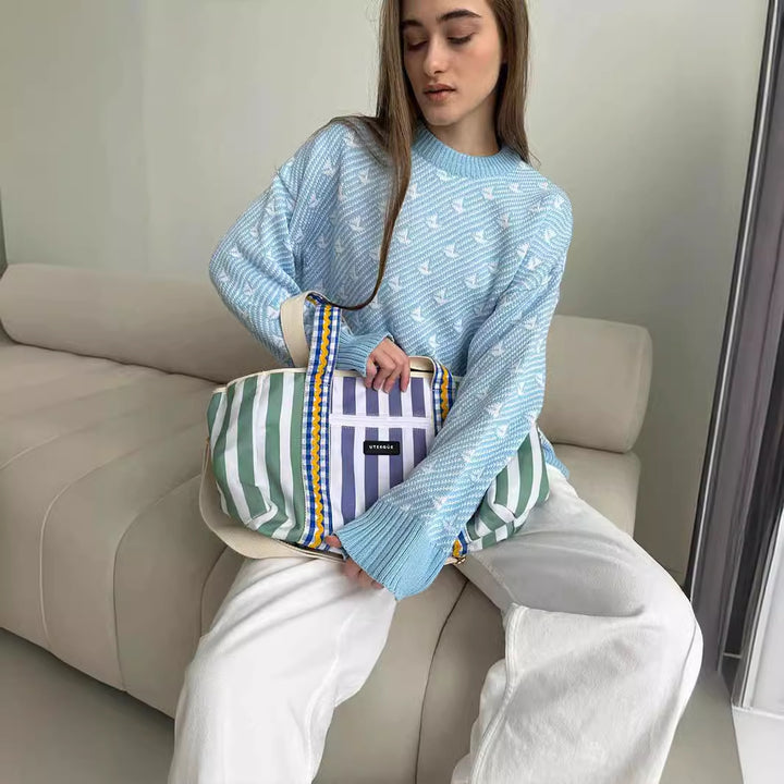 Round Neck Sailboat Sweater Loose Knitted Pullover