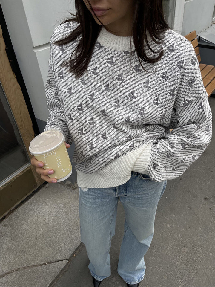 Round Neck Sailboat Sweater Loose Knitted Pullover