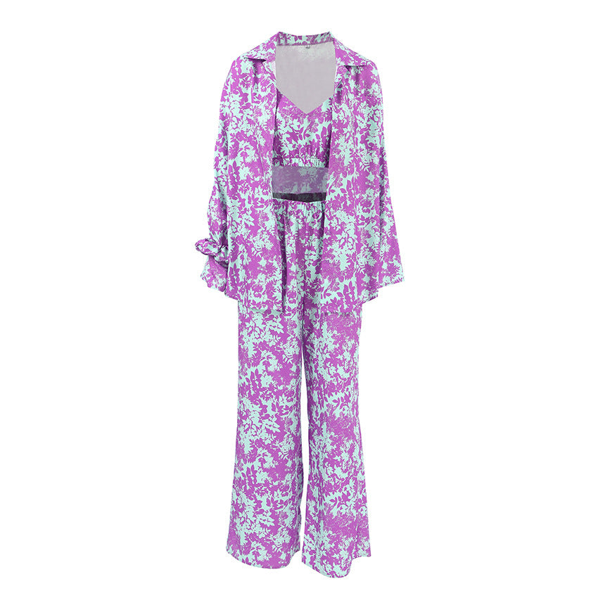 Printed Long-sleeved Underwear And Trousers Three-piece Set