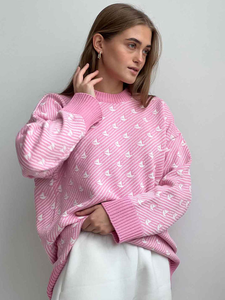Round Neck Sailboat Sweater Loose Knitted Pullover