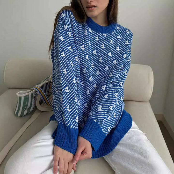 Round Neck Sailboat Sweater Loose Knitted Pullover