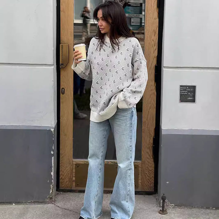 Round Neck Sailboat Sweater Loose Knitted Pullover