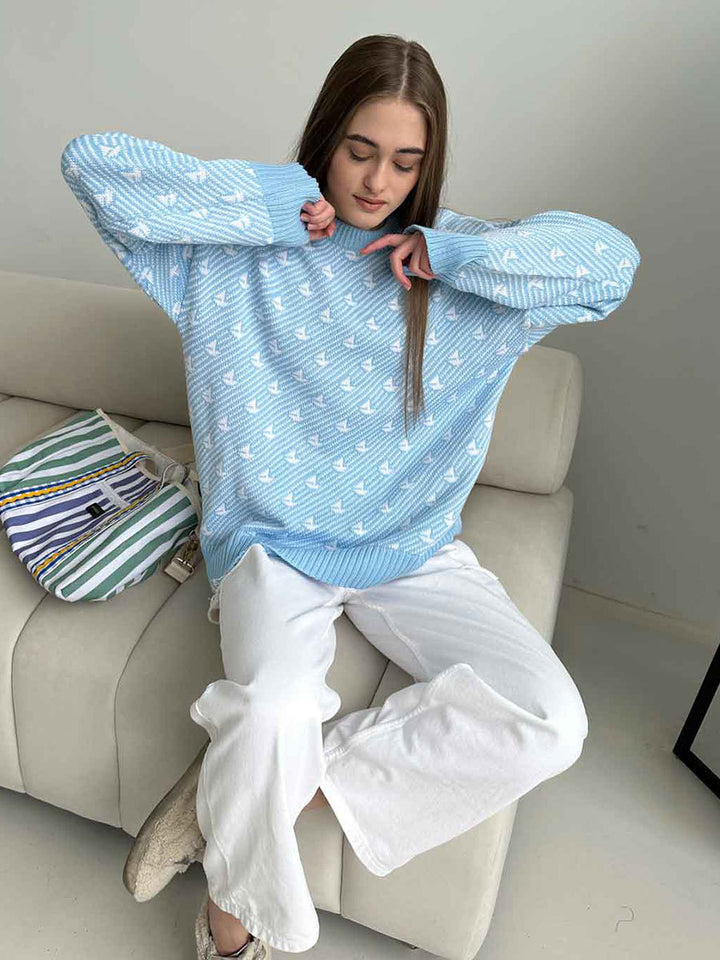 Round Neck Sailboat Sweater Loose Knitted Pullover