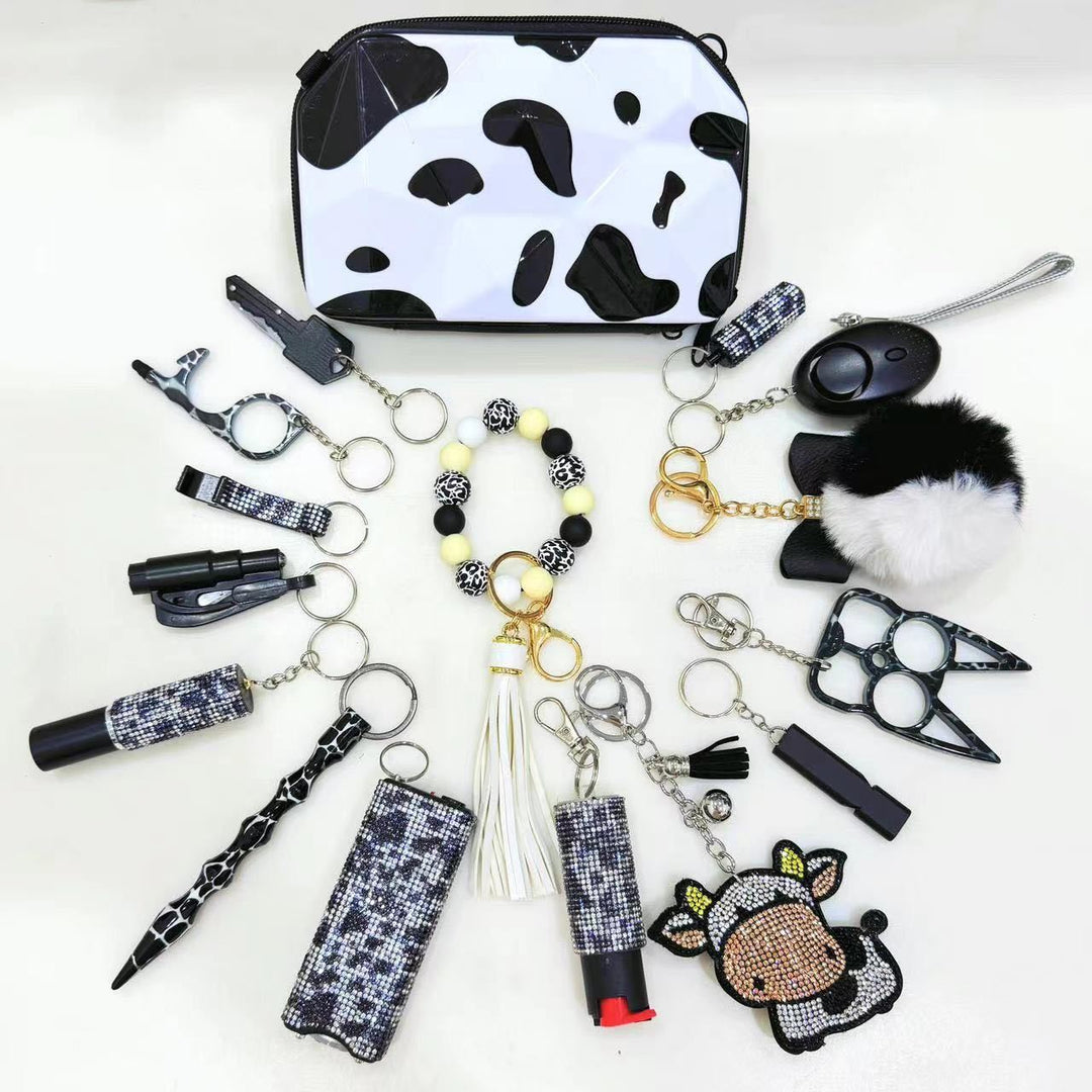 Black And White Cow Keychain Set