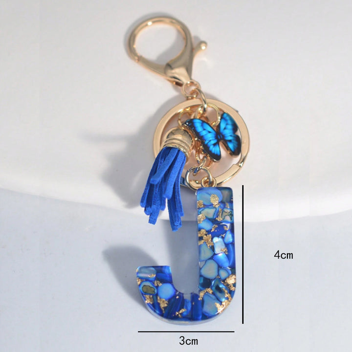 New Resin Blue Stone Letter Butterfly Tassel Letter Key Chain