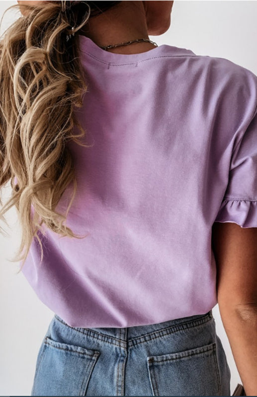 Solid Short Sleeve Crew Neck T-Shirt Top