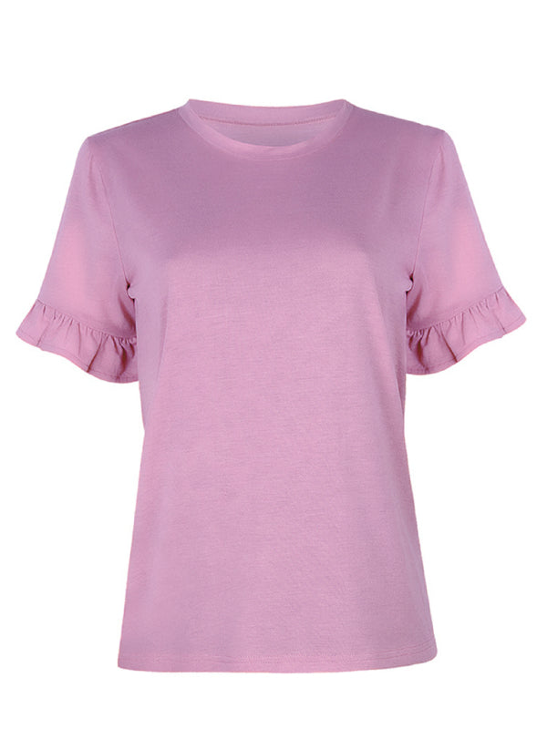 Solid Short Sleeve Crew Neck T-Shirt Top