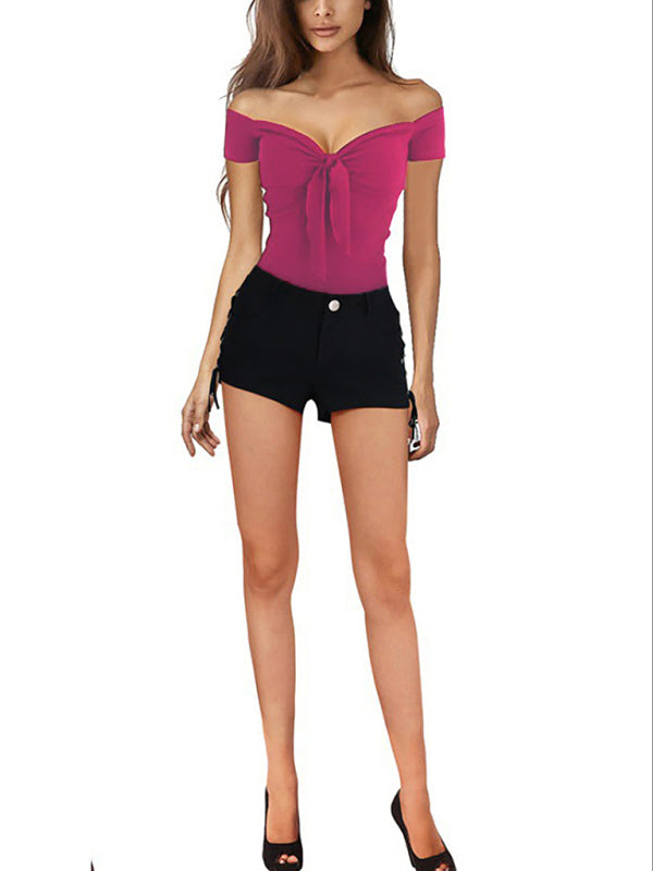 V Neck Beach Party Sexy Slim Short Sleeve T-Shirt