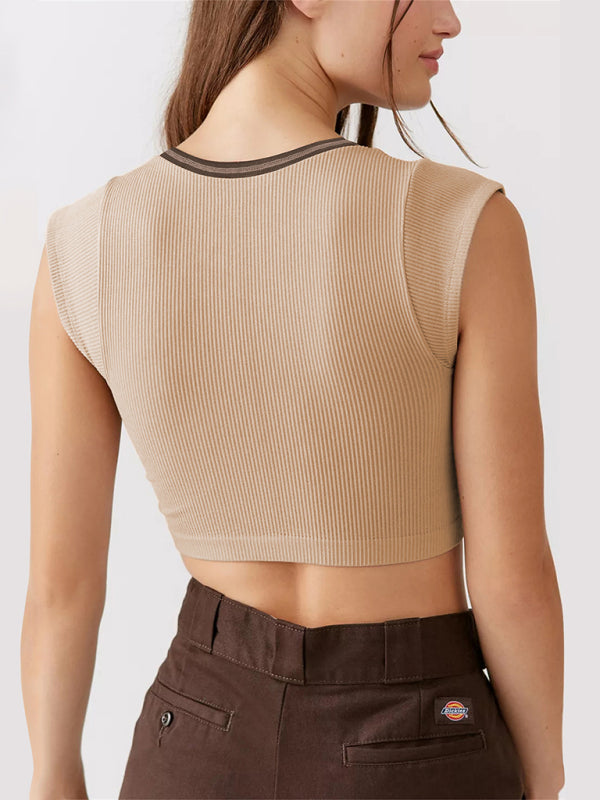 Women's Knitted Half Cardigan Small Flying Sleeve Short Vest