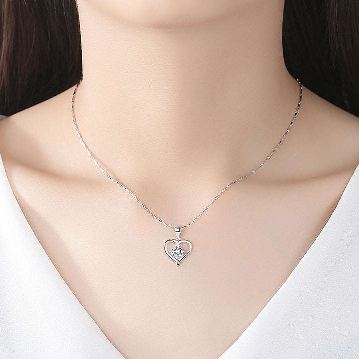 S999 Sterling Silver Necklace Women's Heart-shaped Pendant