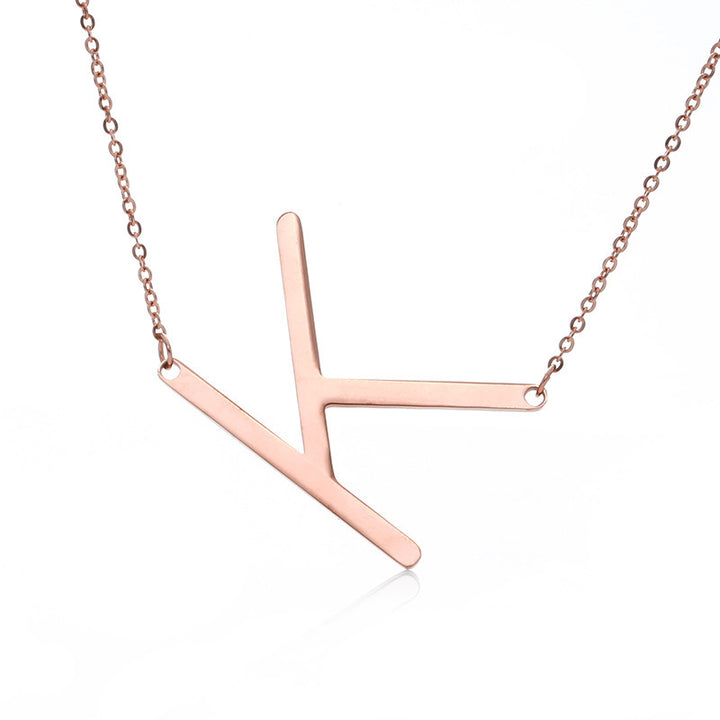 Fabulous Rose Gold Plated Stainless Steel Initial Letter Pendant Necklace