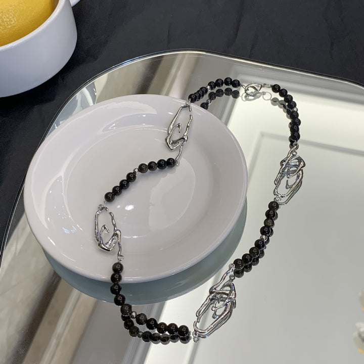 Black Natural Stone Pearl Splicing Irregular Clavicle Chain