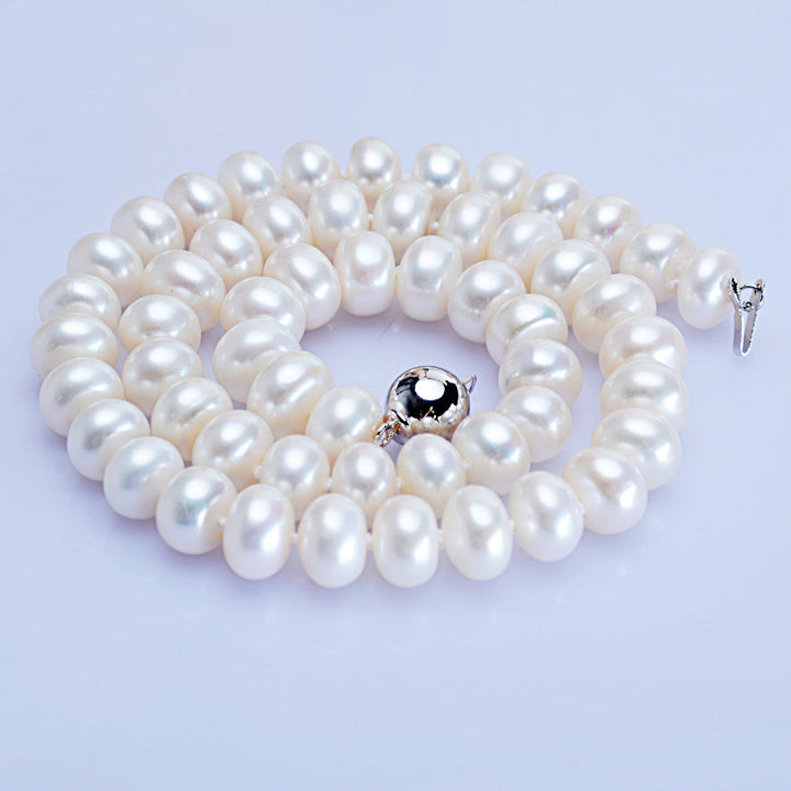 Dailan Jewelry Freshwater Pearl Necklace 10-11mm Steamed Bread Round Strong Light Ball Button Necklace Jewelry Factory Wholesale