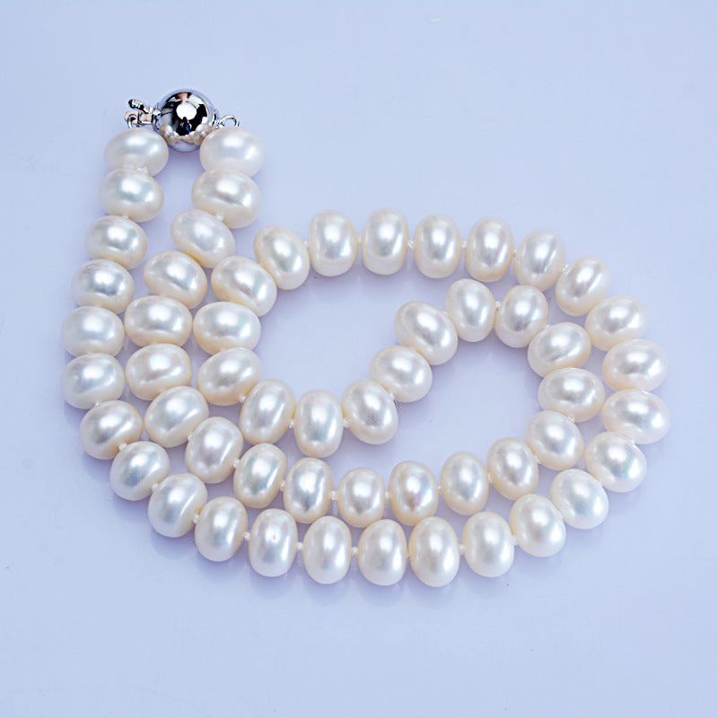 Dailan Jewelry Freshwater Pearl Necklace 10-11mm Steamed Bread Round Strong Light Ball Button Necklace Jewelry Factory Wholesale