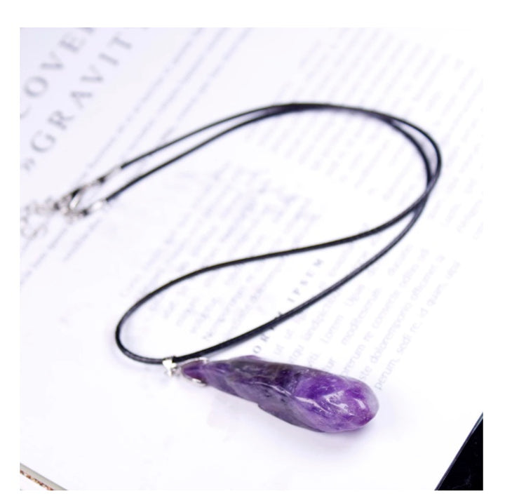 Natural Fantasy Amethyst Dog Teeth Pendant Crystal Teeth Jewelry Leather Cord Necklace