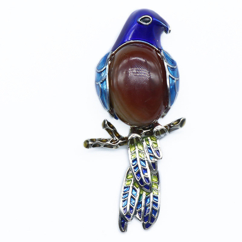 Gem Brooch Pendant, Crystal Agate, Shell, Magpie Inlaid Gemstone Alloy Pendant, Brooch, Necklace