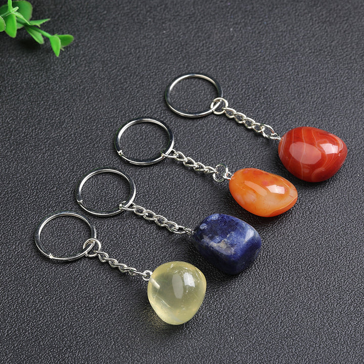 Natural Crystal Stone Key Chain Handmade DIY