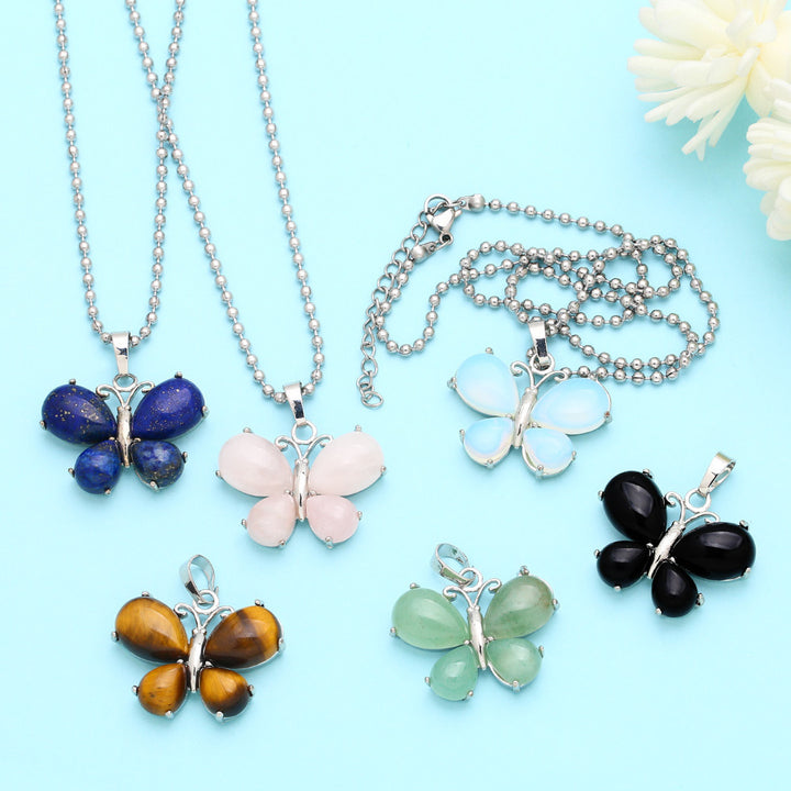 Crystal Agate Butterfly Necklace Pendant Neck Accessories