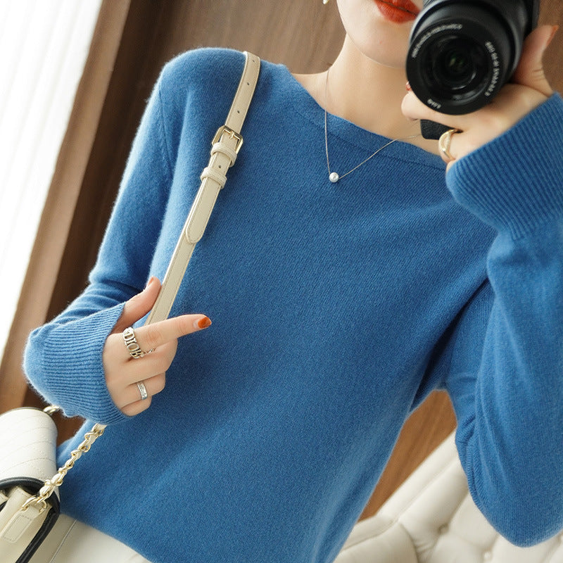 Women's Round Neck Short Pullover Sweater Loose Thin