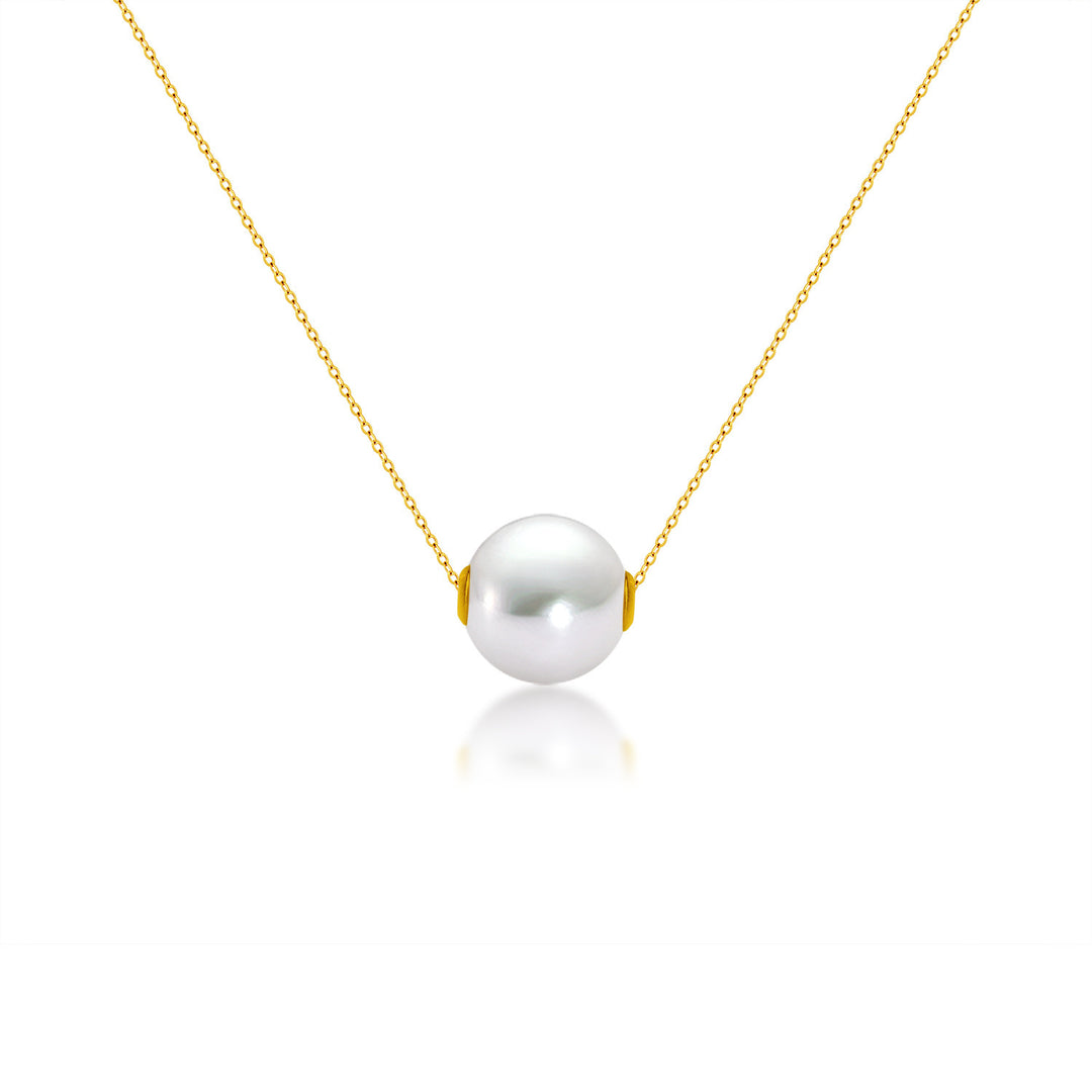 18K Gold Round Pearl Necklace Clavicle Chain