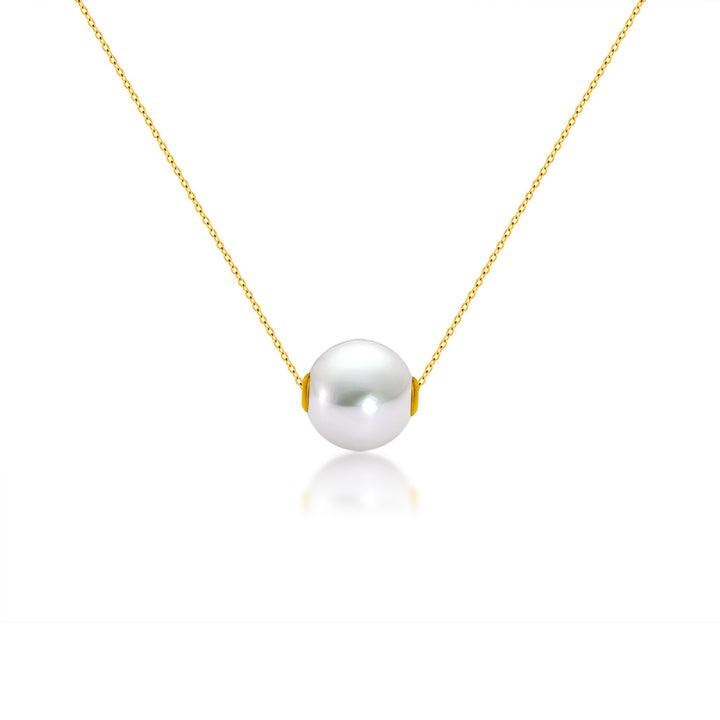 18K Gold Round Pearl Necklace Clavicle Chain