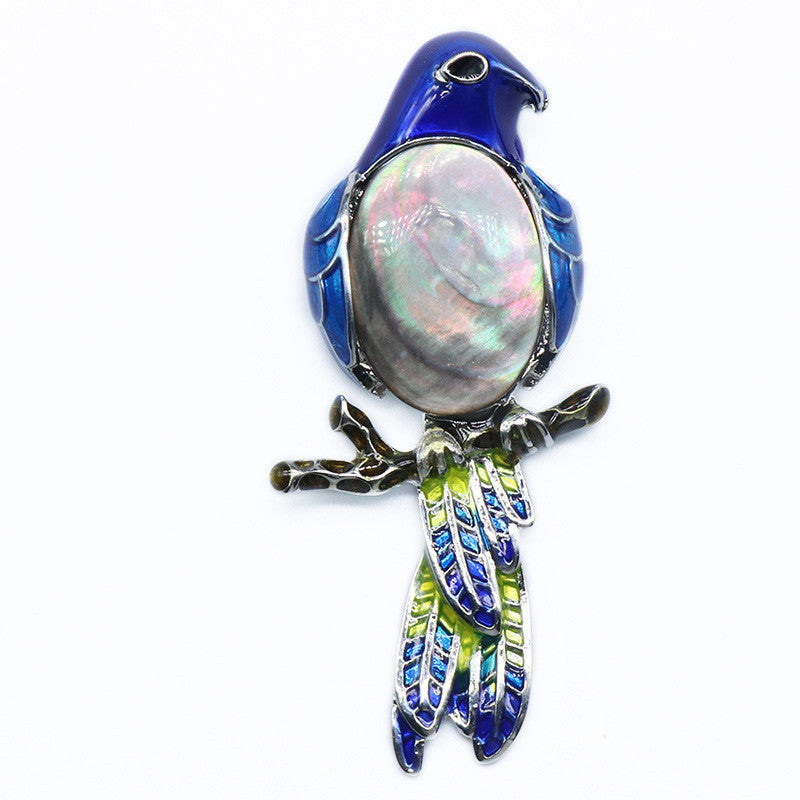 Gem Brooch Pendant, Crystal Agate, Shell, Magpie Inlaid Gemstone Alloy Pendant, Brooch, Necklace