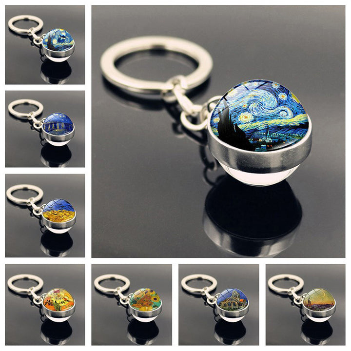 Van Gogh Starry Sunflower Keychain Pendant Creative Trinket