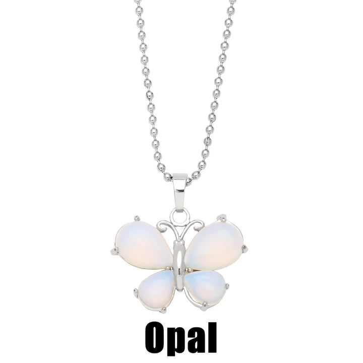 Crystal Agate Butterfly Necklace Pendant Neck Accessories