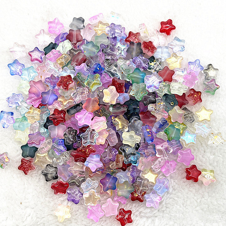 8mm Gold Straight Hole Pentagram Colored Glaze Pendant Beads