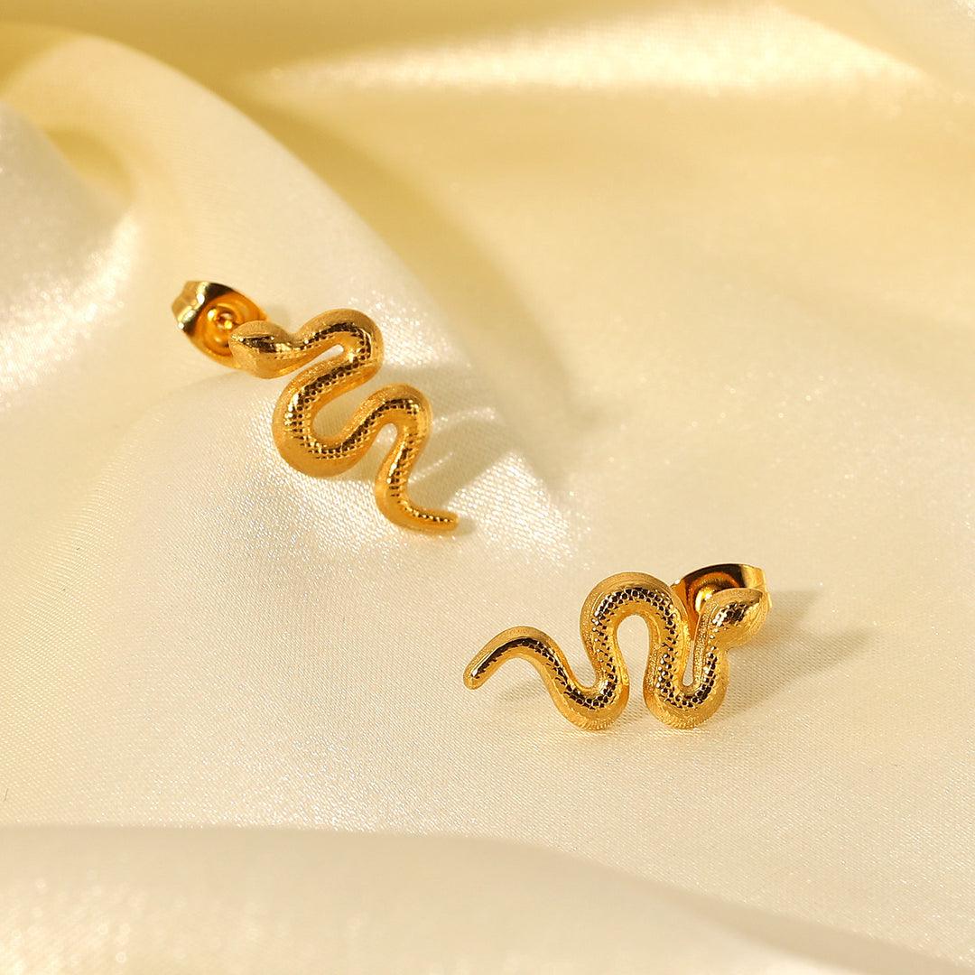 18K Gold Plated Stainless Steel Snake Stud Earrings For Women