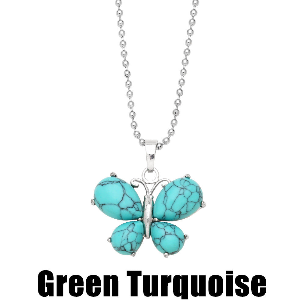 Crystal Agate Butterfly Necklace Pendant Neck Accessories