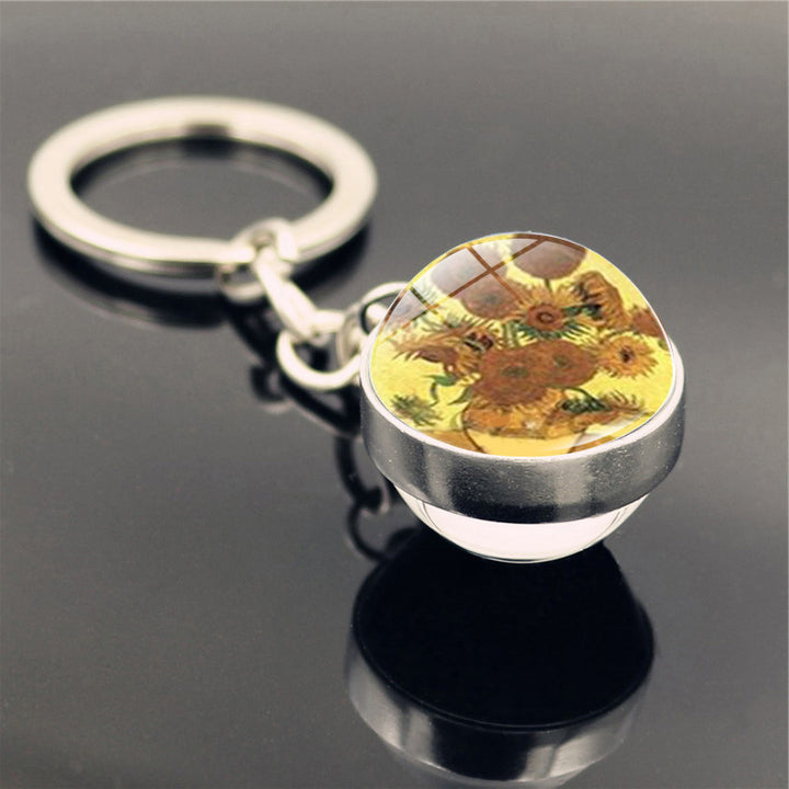 Van Gogh Starry Sunflower Keychain Pendant Creative Trinket