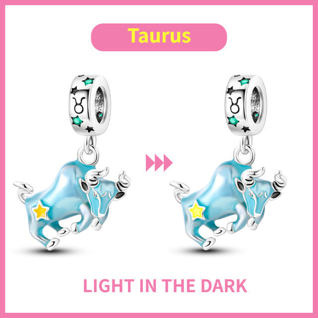 S925 Silver Colorful Luminous Twelve Constellation Pendant