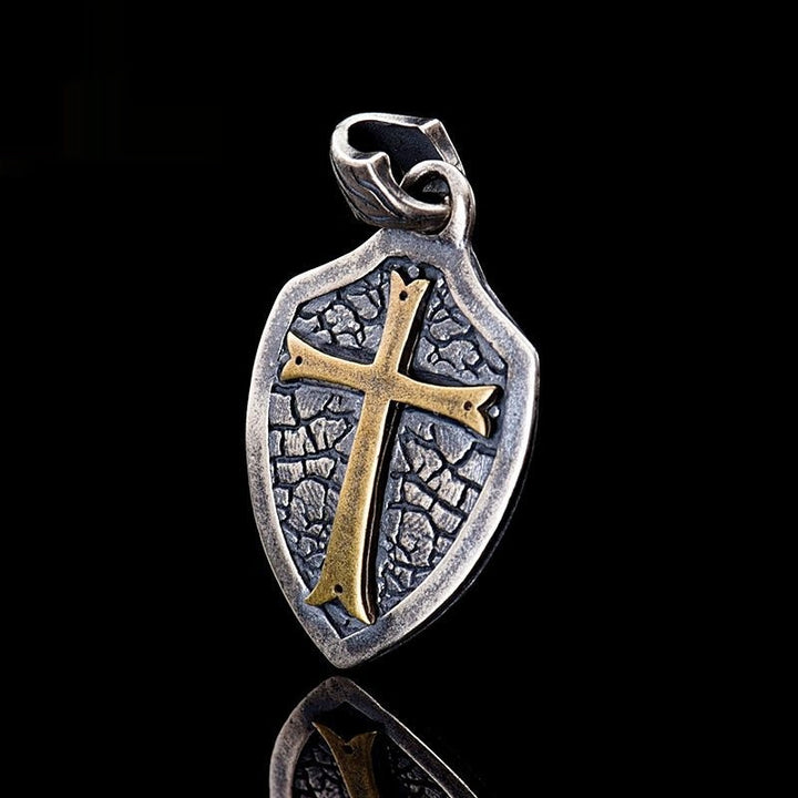 S925 Silver Cross Shield Necklace Pendant Dark Cold Style Sterling Silver Necklace