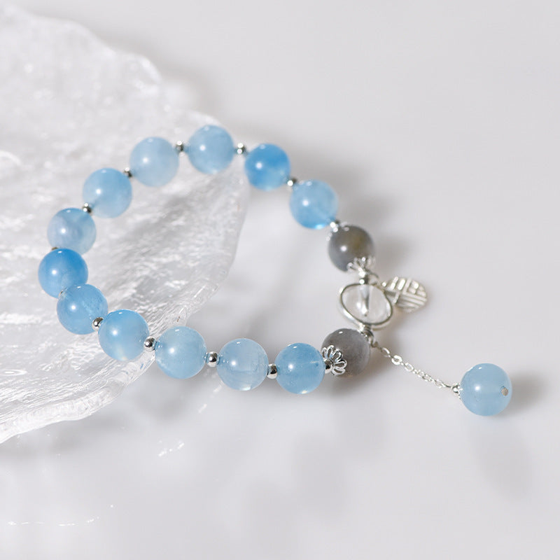 Natural 10mm Aquamarine Ball Type Single Ring Bracelet