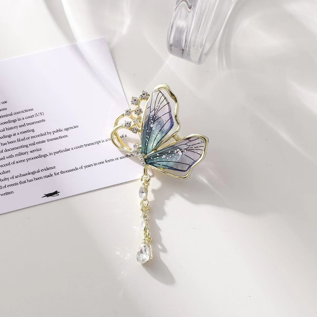 Exquisite Translucent Butterfly Tassel Brooch