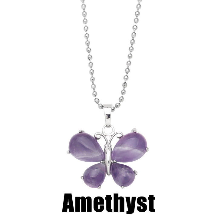 Crystal Agate Butterfly Necklace Pendant Neck Accessories