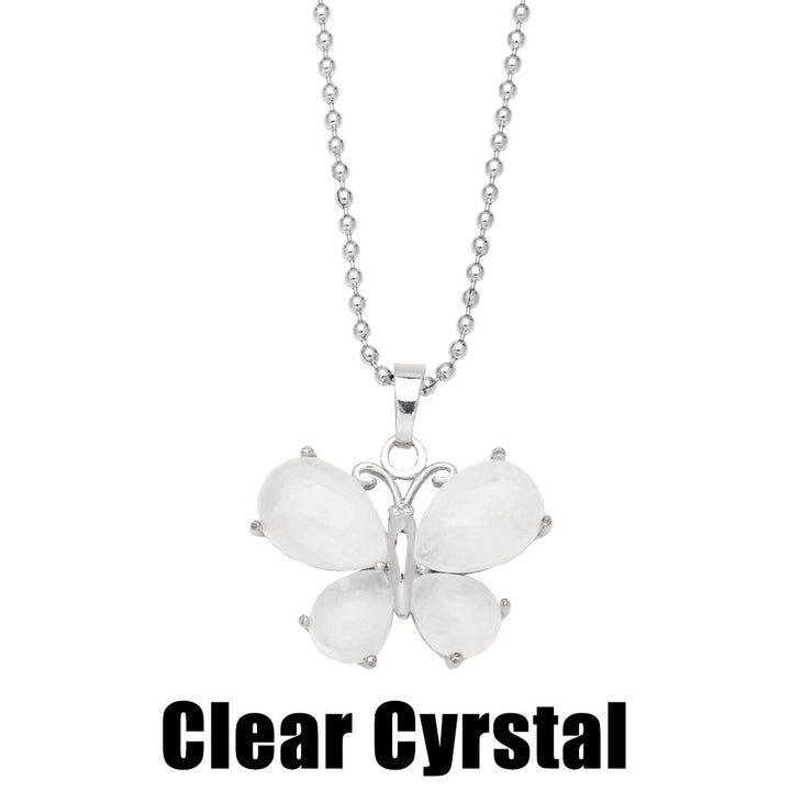 Crystal Agate Butterfly Necklace Pendant Neck Accessories