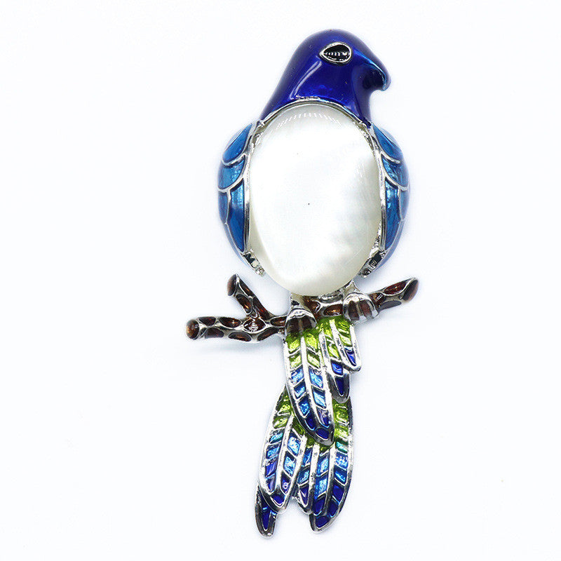 Gem Brooch Pendant, Crystal Agate, Shell, Magpie Inlaid Gemstone Alloy Pendant, Brooch, Necklace