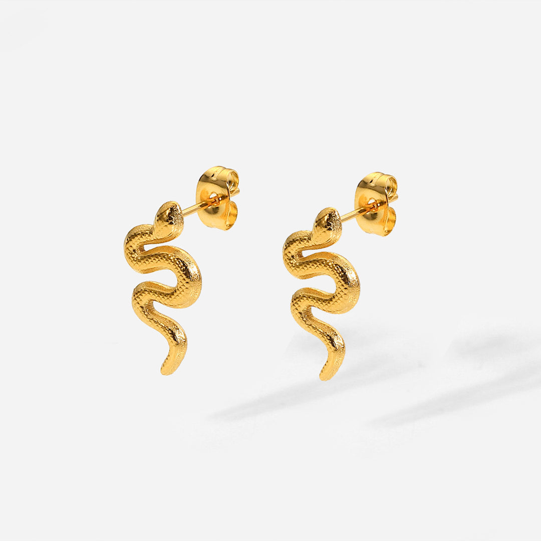 18K Gold Plated Stainless Steel Snake Stud Earrings For Women