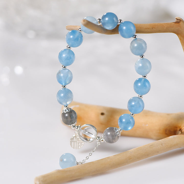 Natural 10mm Aquamarine Ball Type Single Ring Bracelet