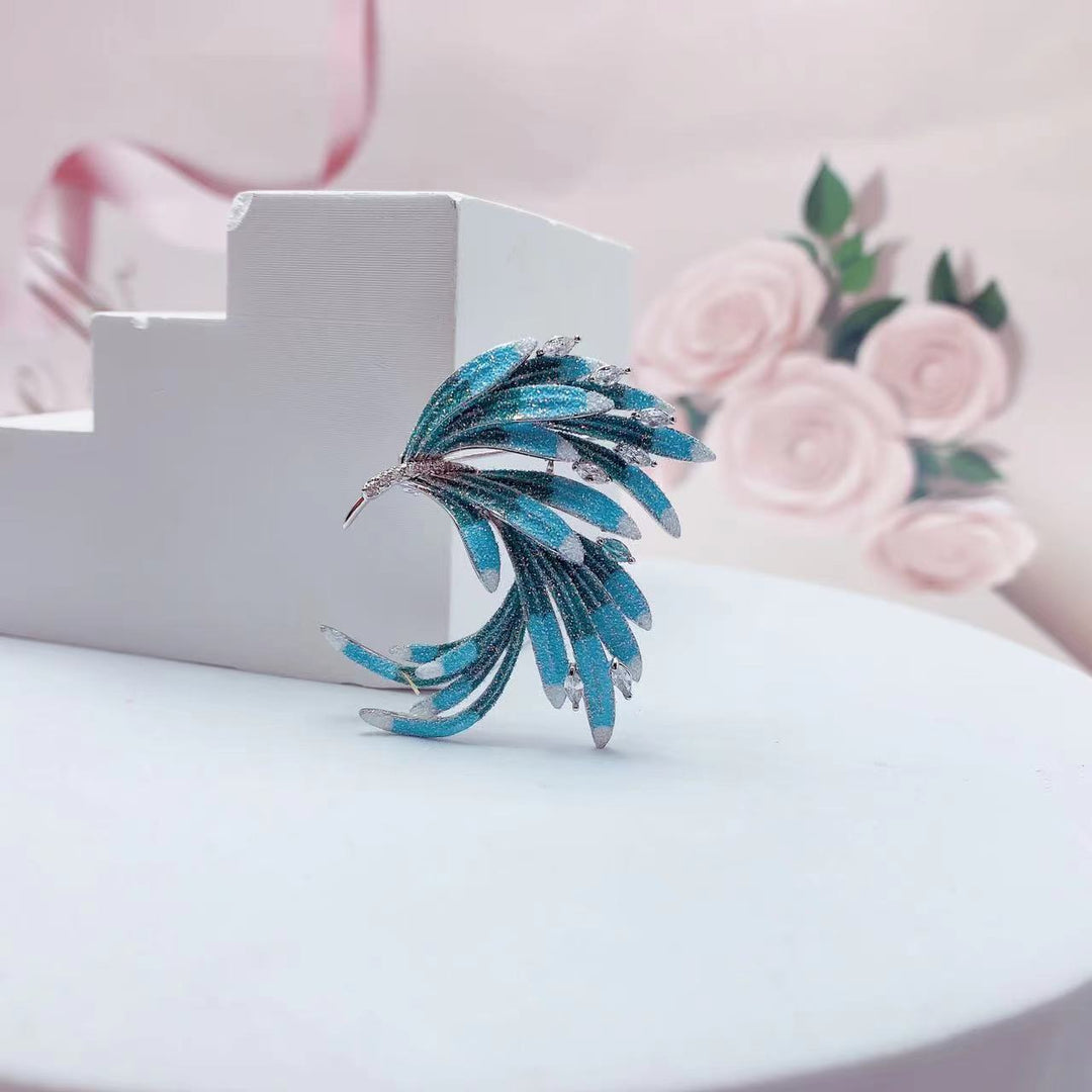 Chinese Style Enamel Gradient Micro Rhinestone Phoenix Tail Brooch