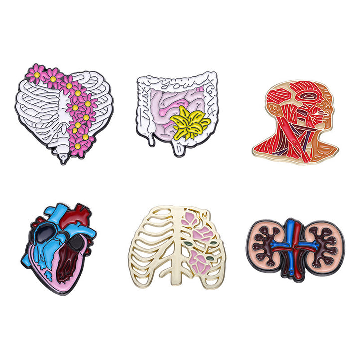 Creative Heart Organ Brooch Cartoon Golden M Badge