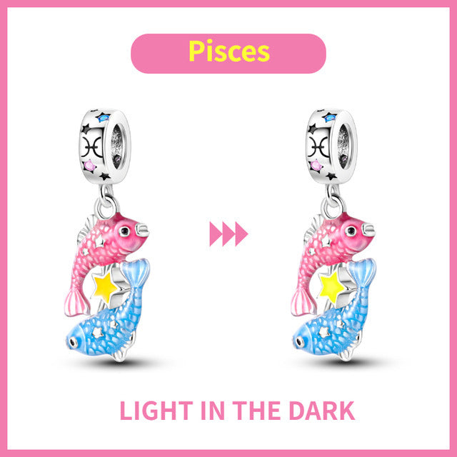 S925 Silver Colorful Luminous Twelve Constellation Pendant