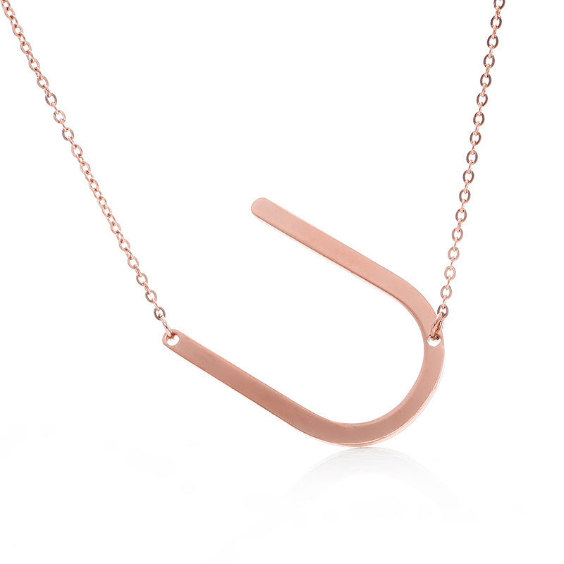 Fabulous Rose Gold Plated Stainless Steel Initial Letter Pendant Necklace